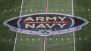 General view of the Arm/Navy logo prior to the during the 124th Army-Navy football game on December 9, 2023, at Gillette Stadium in Foxborough, MA. 