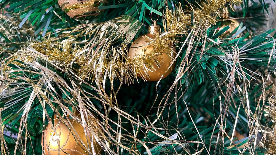 Tinsel on Christmas tree